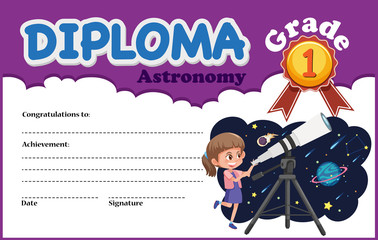 Astronomy diploma certificate template