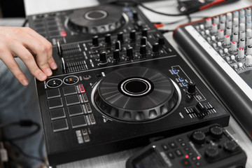 DJ remote control. Dj audio controller. Electronic turntable.