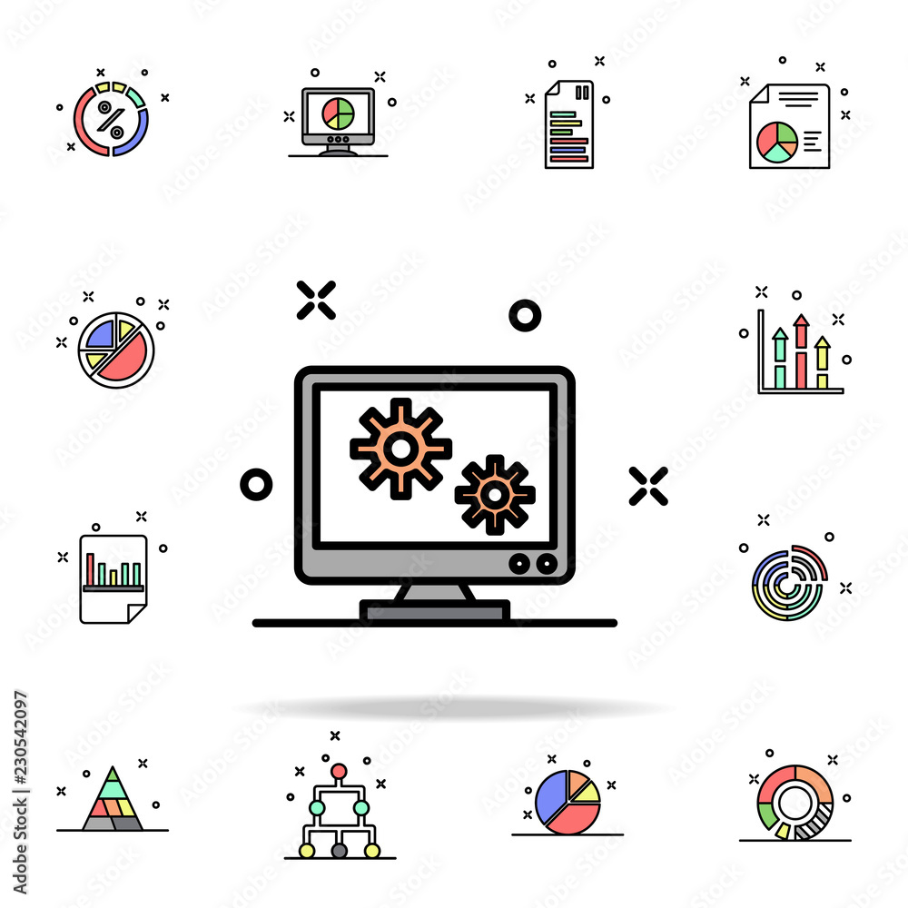 Poster computer settings colored icon. business charts icons universal set for web and mobile