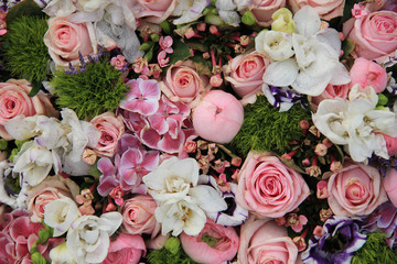 Mixed pink wedding arrangement