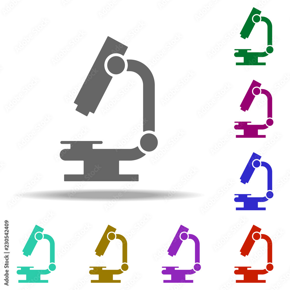 Poster microscope, dna icon. elements of genetics and bioenginnering in multi color style icons. simple ico