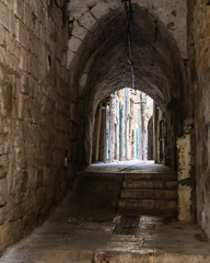 ACRE, ISRAEL - April 3, 2018: On the narrow street of the old part of Acre.