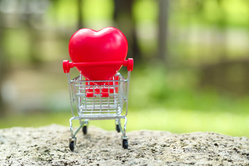 trolley with heart, idea for shopping using as business background