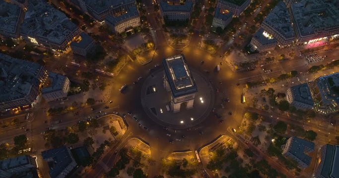 France Paris Aerial v57 Vertical rotating to birdseye view above Arc de Triomphe and Place Charles de Gaulle 8/18