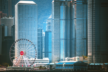 Hong Kong Cityscraper with sun ray