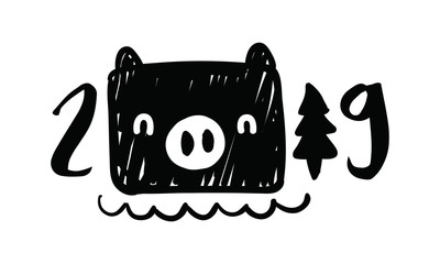 Happy New Year 2019. Typography logo design.