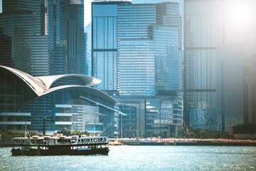 Hong Kong Cityscraper with sun ray