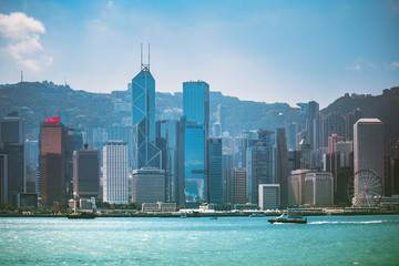 Hong Kong Cityscraper with sun ray