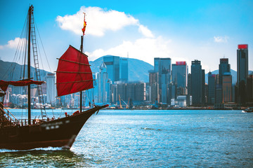 Hong Kong Cityscraper with sun ray