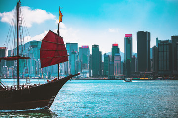 Hong Kong Cityscraper with sun ray