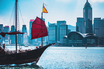 Hong Kong Cityscraper with sun ray