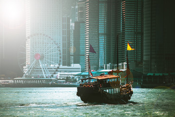 Hong Kong Cityscraper with sun ray