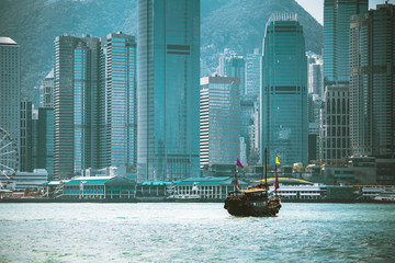 Hong Kong Cityscraper with sun ray