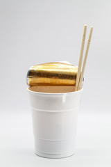 instant noodles white chopsticks isolated and white background