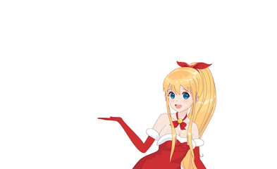 Anime manga girl dressed in Santa Claus costume