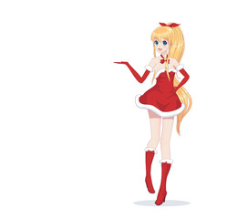 Anime manga girl dressed in Santa Claus costume