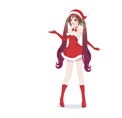 Anime manga girl dressed in Santa Claus costume