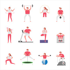 People are exercising in the gym for health. flat design style vector graphic illustration.