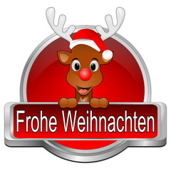 Reindeer wishing Merry Christmas Button - in german - 3D illustration