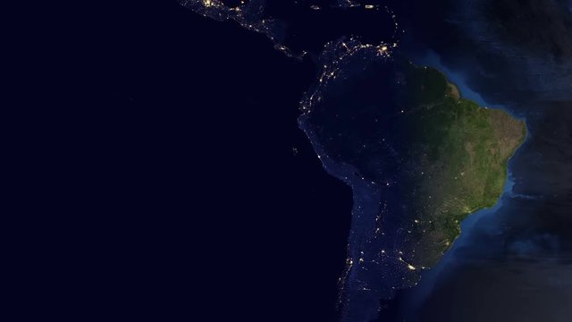 South American Map Animation Time-Lapse Dawn