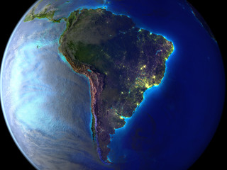 South America on Earth as seen from space.