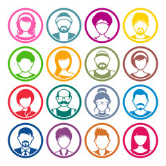 Avatar circle icons male and female faces
