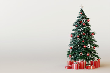 Christmas tree with red gift box on white background. 3d rendering