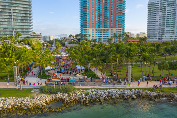 Aerial 2018 Miami Beach Half Marathon finish line South Pointe Park