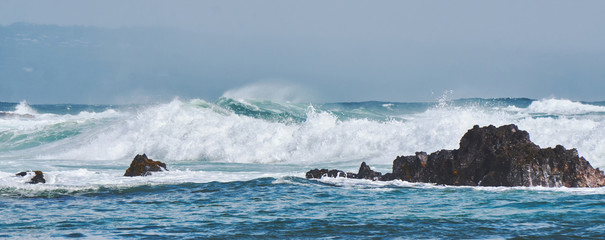 Crashing waves on Lava Rock on Hawaiian Coast