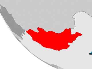 Mongolia on simple 3D globe.