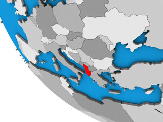 Albania on simple 3D globe.