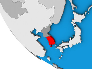 South Korea on simple 3D globe.
