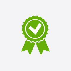 Green approved or certified medal icon in a flat design. Rosette icon. Award vector