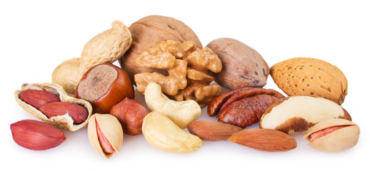 Collection of nuts on white background