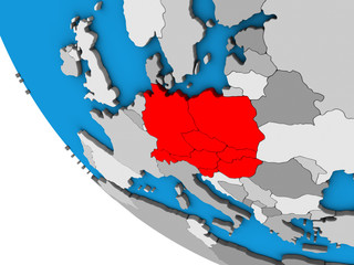 Central Europe on simple 3D globe.