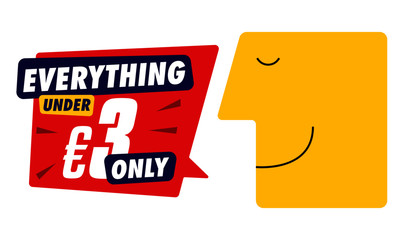 Everything under 3 euros price tag. Vector illustration of speech bubble. Flat design labels, Business shopping concept. 