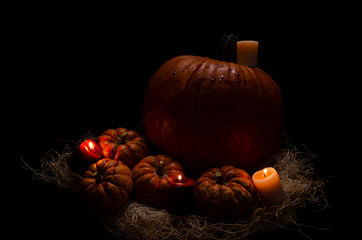 Calabazas de halloween diversas con velas