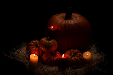 Calabazas de halloween diversas con velas