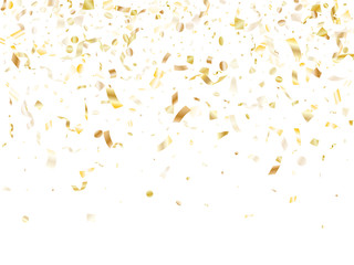 Obraz na płótnie Canvas Holiday realistic gold confetti flying on black background.