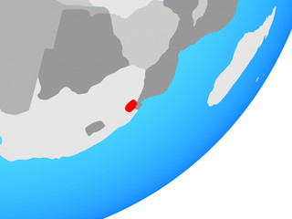 eSwatini on blue political globe.