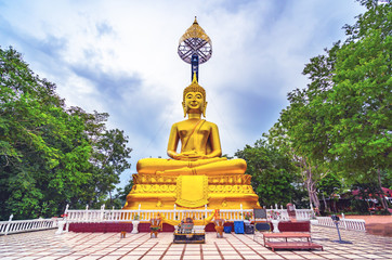 Fototapeta premium Buddha statue named Suphatthara Bophit Buddha at Khao Kradong Forest Park in Buriram province of Thailand
