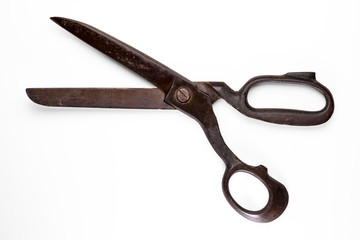Old rusty scissors isolated on white background with clipping path