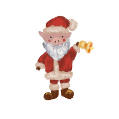 Little Santa Claus in a Christmas costume with a bell. Symbol of the year 2019. New year. Isolated