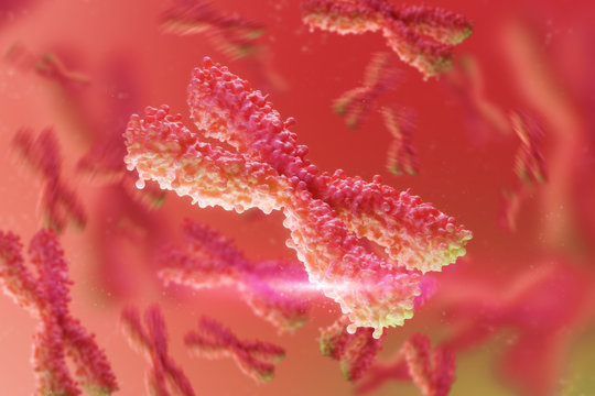 Red x chromosome on a red background. 3d rendering
