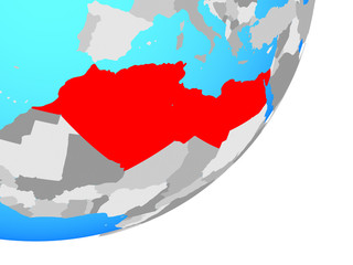 North Africa on blue political globe.