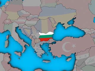 Bulgaria with embedded national flag on blue political 3D globe.