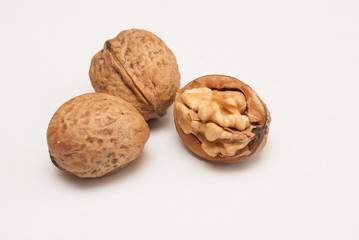 walnuts on white background