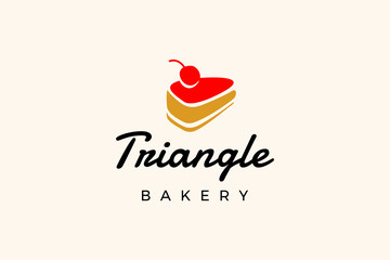 Triangle bakery logo template with type of abstract logo and cherry on top. Can use for corporate brand identity
