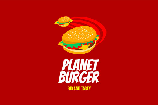Planet burger big and tasty logo template with type of pictorial colorful logo. Can use for corporate brand identity, culinary, food truck, cafe, and delivery
