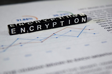 Encryption on wooden blocks. Entrance Information Key Cyber Concept